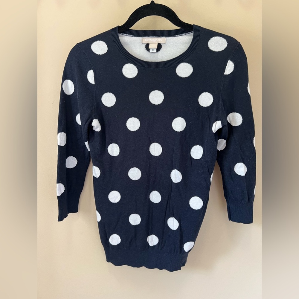 Banana Republic Women Polka Dot 3/4 Sleeve Pullover Sweater Blue Size XS
